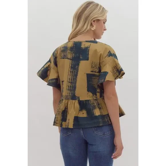 Entro Harper Peplum Top Hunter Green Black Tie Neck Blouse Sz S - NWT - Picture 3 of 11